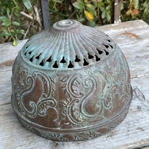 Vintage antique Brass metal bowl Indian upcycle incense verdigris